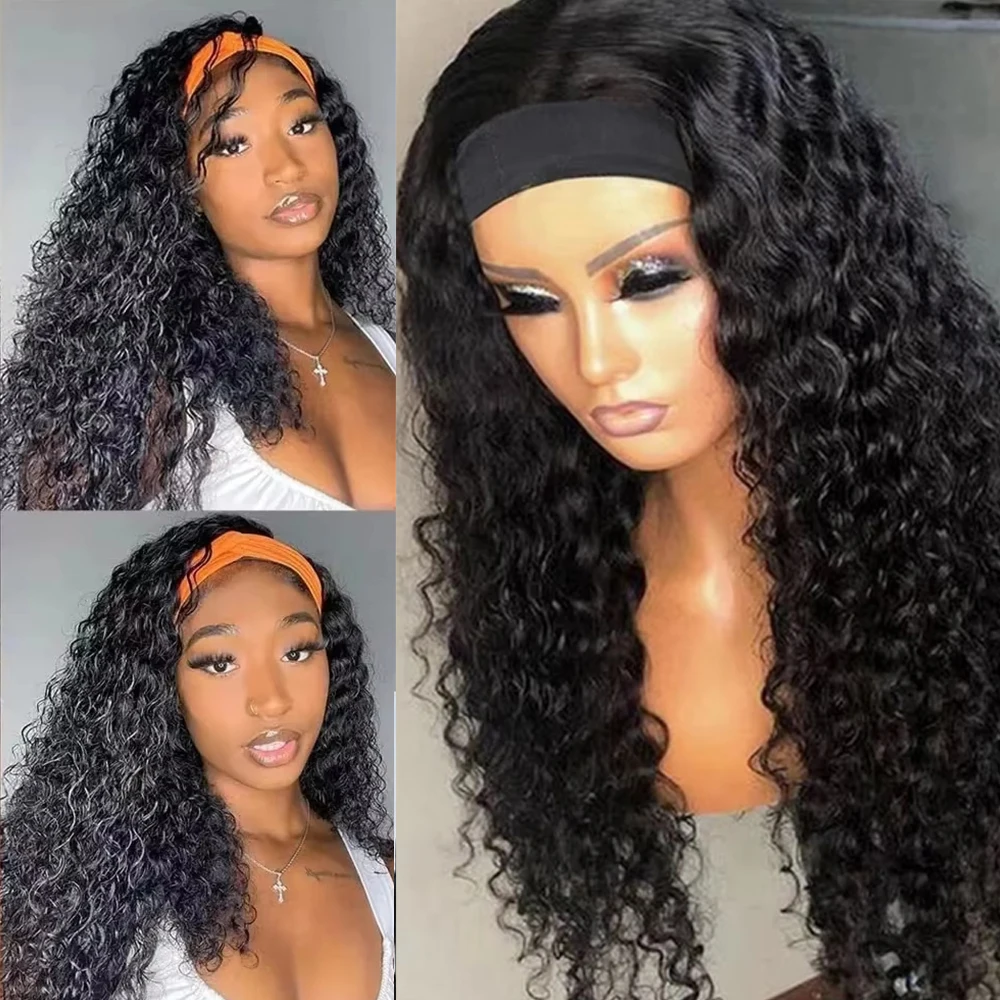 

Длинный парик с повязкой на голову, человеческие волосы, кудрявый вьющийся парик из натуральных волос для женщин, вьющийся полупарик, без париков спереди, 250% бразильские девственные волосы