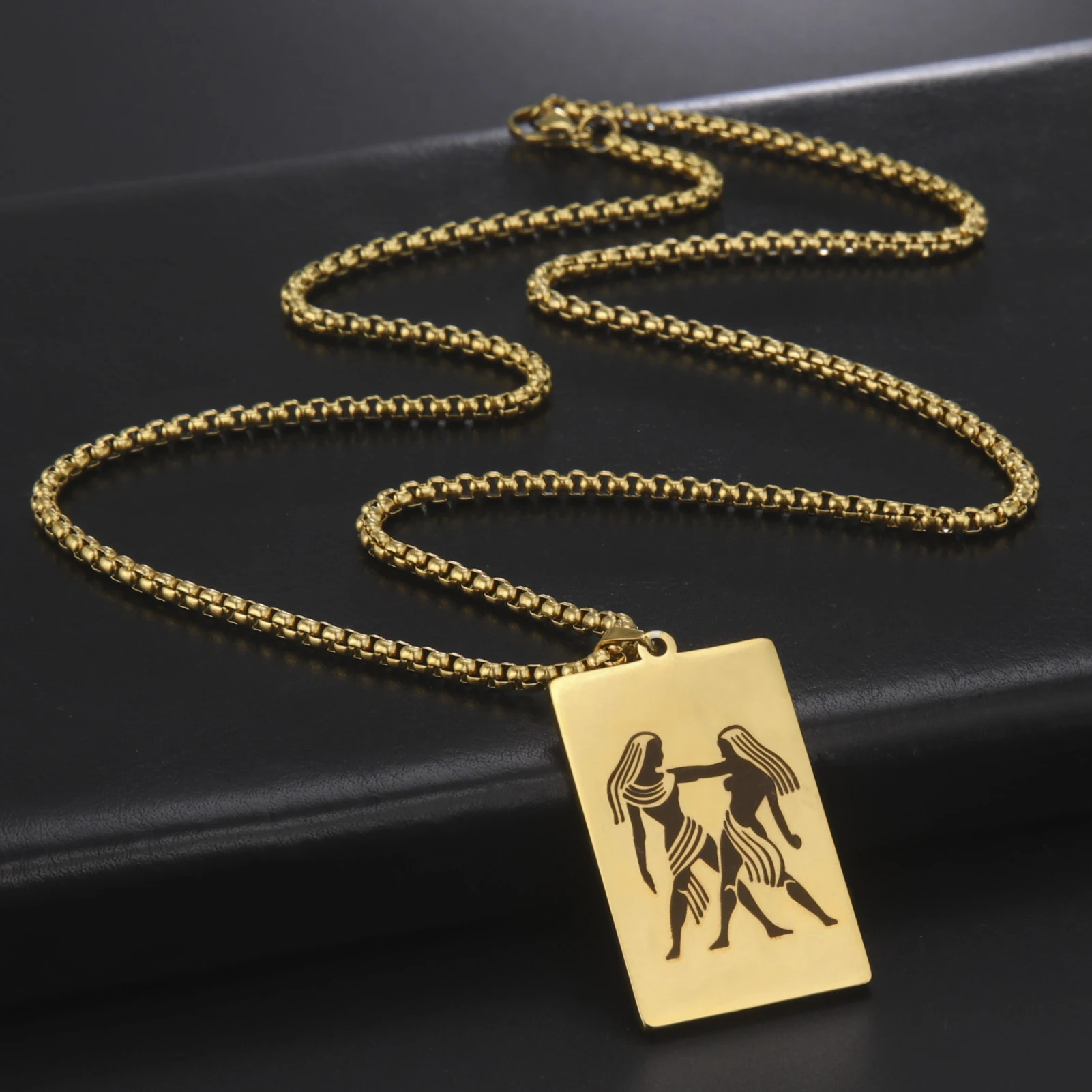 Box Chain 12 Constellation Pendant Necklace for Men Ancient Greek 12 Horoscope Zodiac Never Fade Stainless Steel Necklace Gifts