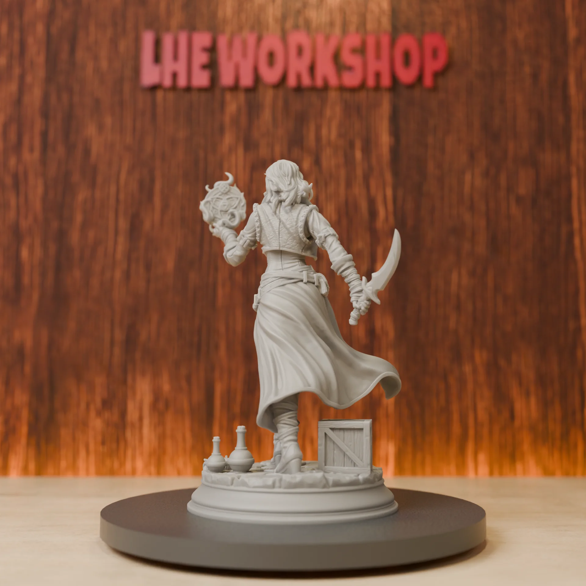 Female Arcane Trickster Rogue Miniatures | 28mm-75mm | Resin 3D Printed DND Pathfinder Mini | Unpainted Grey