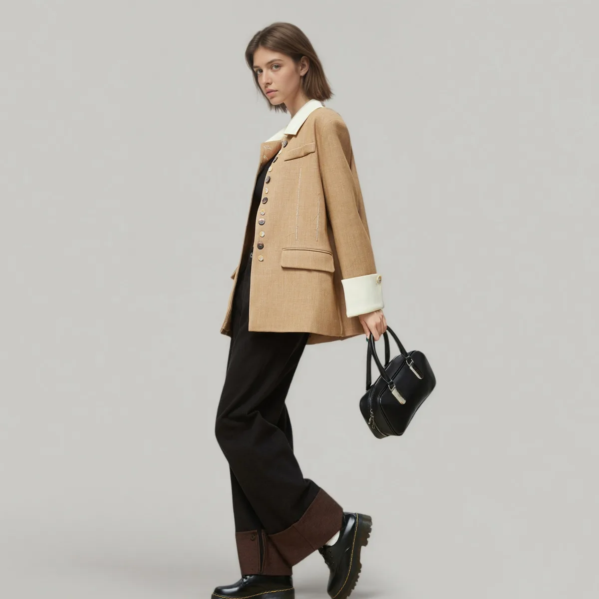 CiCi 2025 أحدث معطف الخريف والشتاء النسائي البوليستر الجاكار متعدد الأزرار اللون حجب الفني كم طويل ملابس خارجية #4