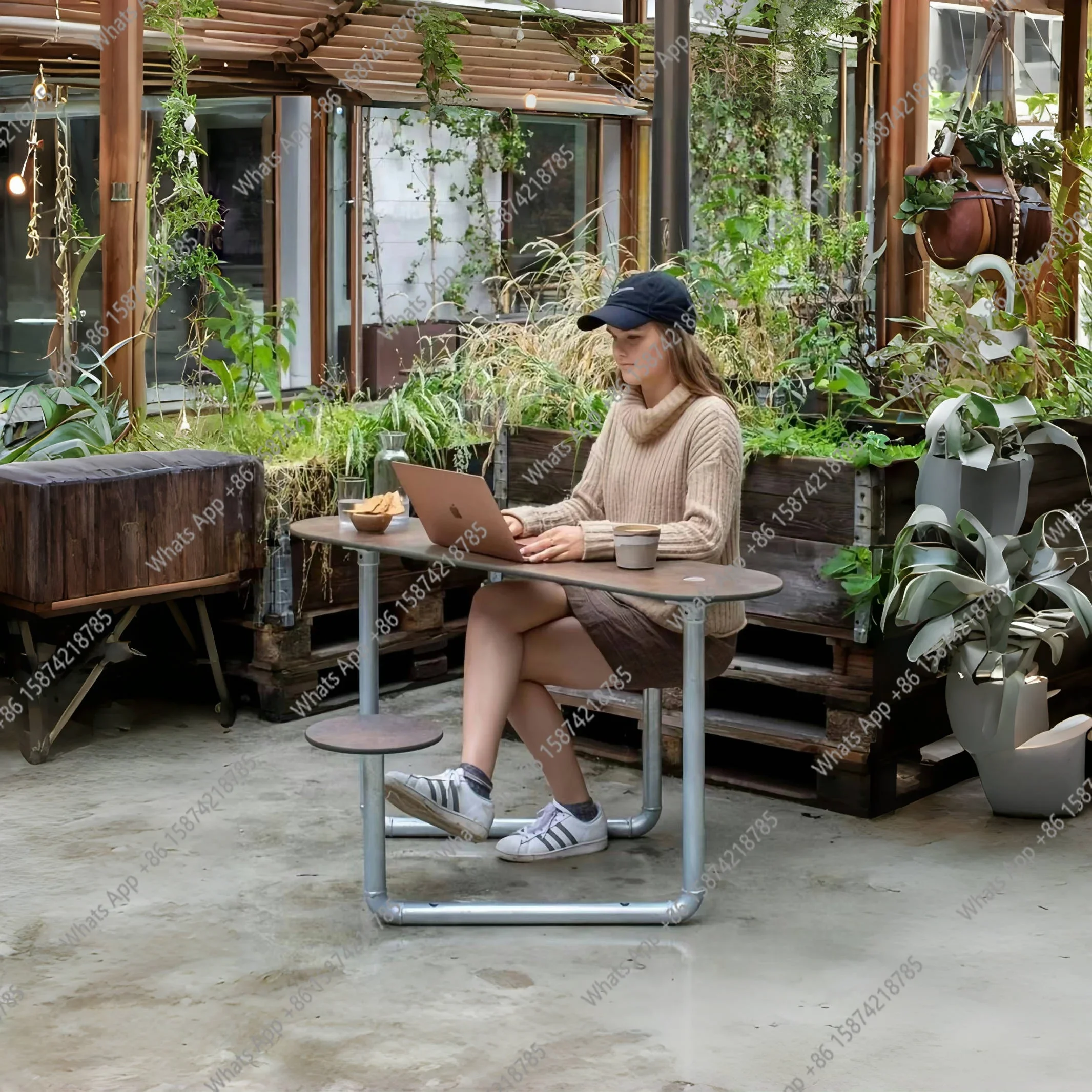 A63 Outdoor coffee table office one-piece table casual retro set wrought iron simple courtyard balcony classic
