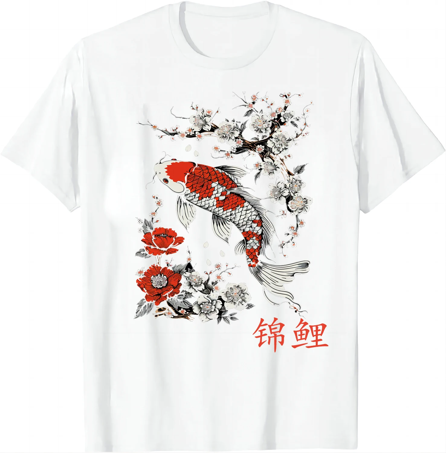 Unique Oriental Koi & Sakura Design T-Shirt Graphic T-shirts Unisex Summer Soft Tops Shirts for Women Camisetas Ropa De Mujer