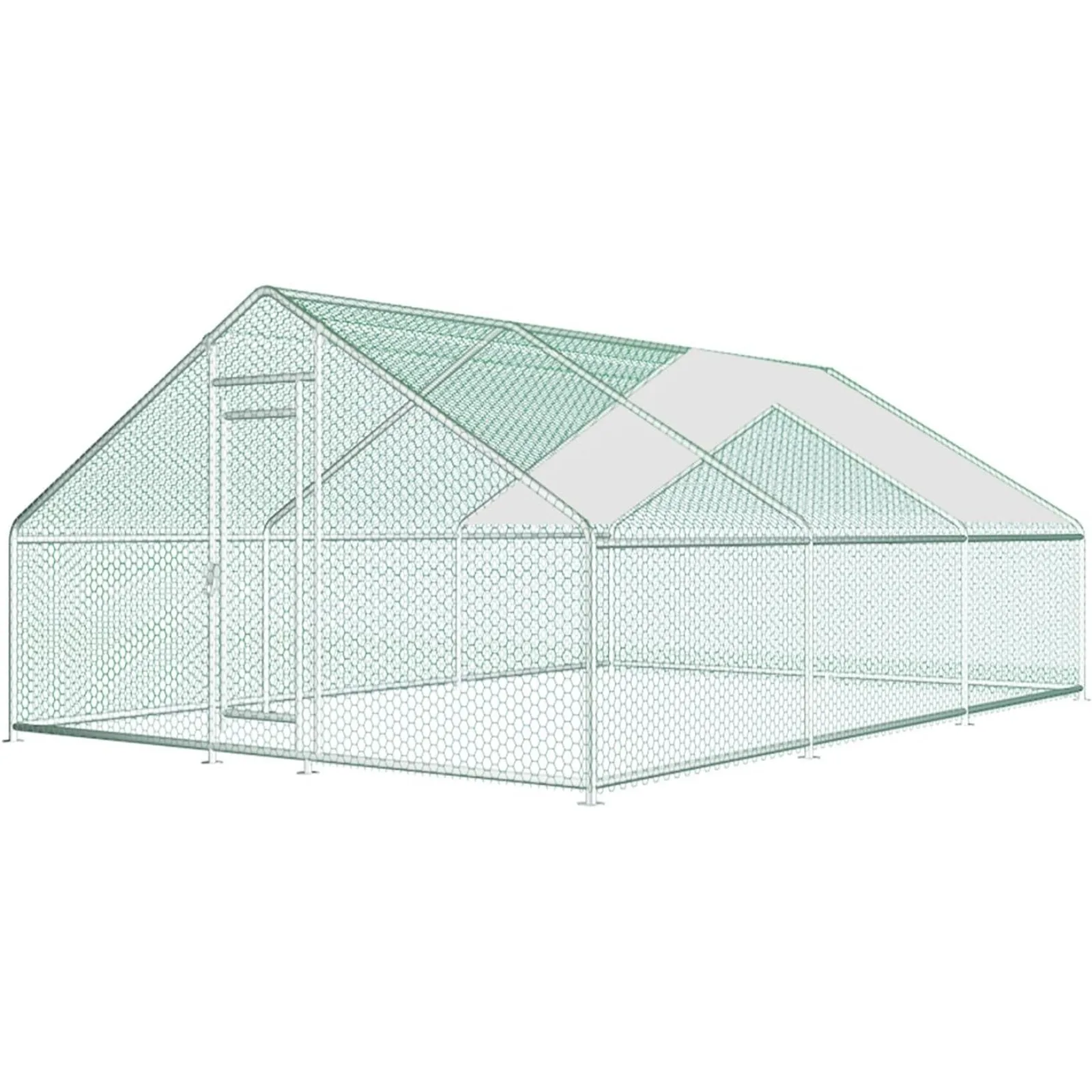 

US Extra Large Metal Chicken Coop Walk-in Poultry Cage Chicken Hen Run House Cage Rabbits Habitat Cage Spire Shaped Coop with