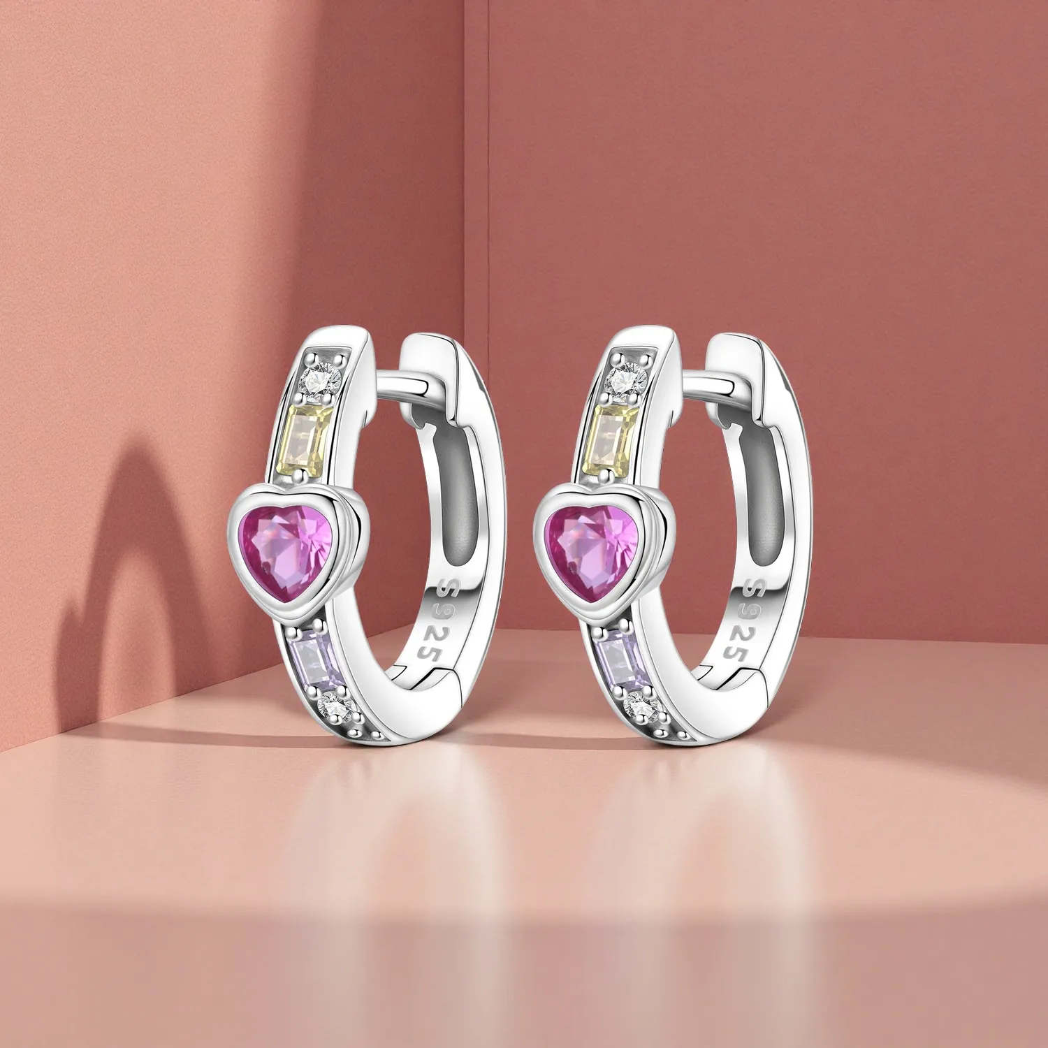 Orstarry S925 Sterling Silver Simple Pink Love Zircon Earrings Hoop Earrings Women Jewelry Original Party Anniversary Gift