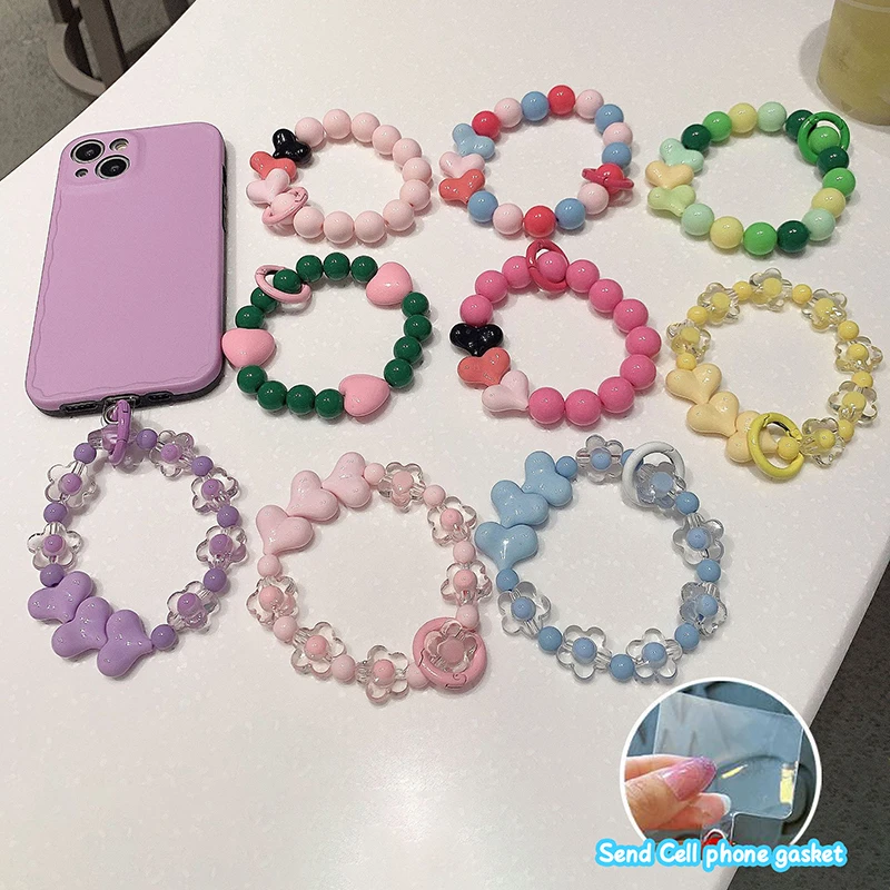 Universal Mobile Phone Case Mobile Phone Lanyard Heart-shaped Handmade Beaded Pendant Anti-loss Wide Wristband