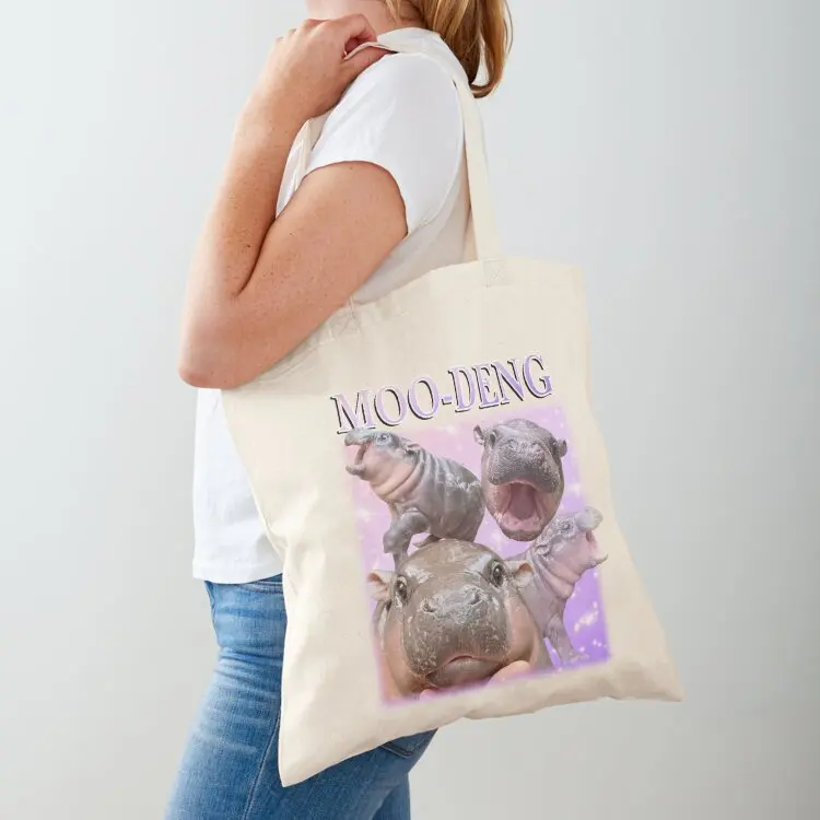 

Original Moo-Deng the famous Pygmy hippo Tote Bag Canvas shoulder bag tote bag university eco pack canvas bags