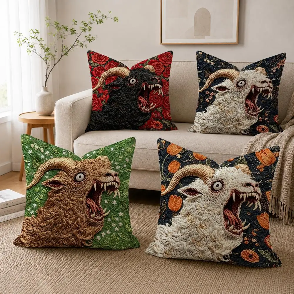 1A-Pucci Goat Faces 2D Cushion Cover Linen Double-sided Printed Cushion Cover, sofa pillow case，Nordic Home Decor