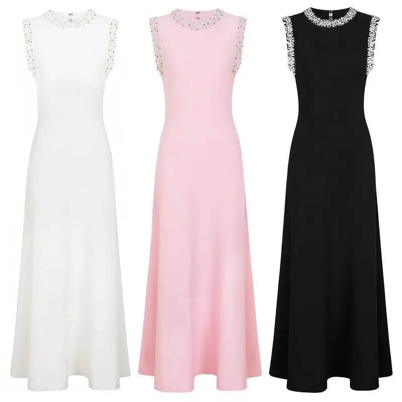 

Elegant Long Sleeveless Diamond-Embroidered Summer New Style High-Quality Slimming Dress for Women Citywalk Knitted A-Line Skirt