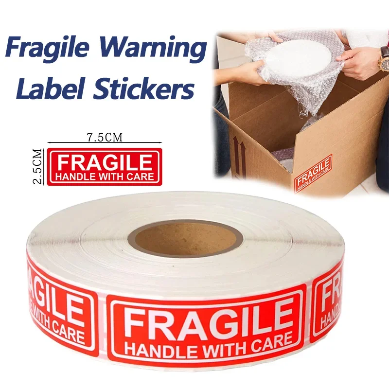 500/1000 Uds pegatinas frágiles en inglés las mercancías por favor manejar con cuidado etiquetas exprés de advertencia suministros DIY pegatina de advertencia roja
