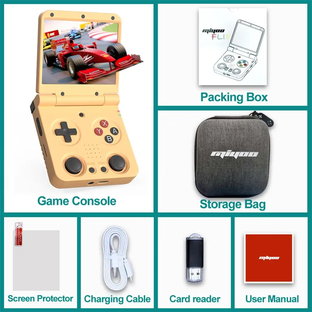 MIYOO Flip V2 Handheld Game Spelers 3.5''IPS Scherm Linux Systeem Klassieke Draagbare Video Game Consoles Opbergtas Gamer Gift
