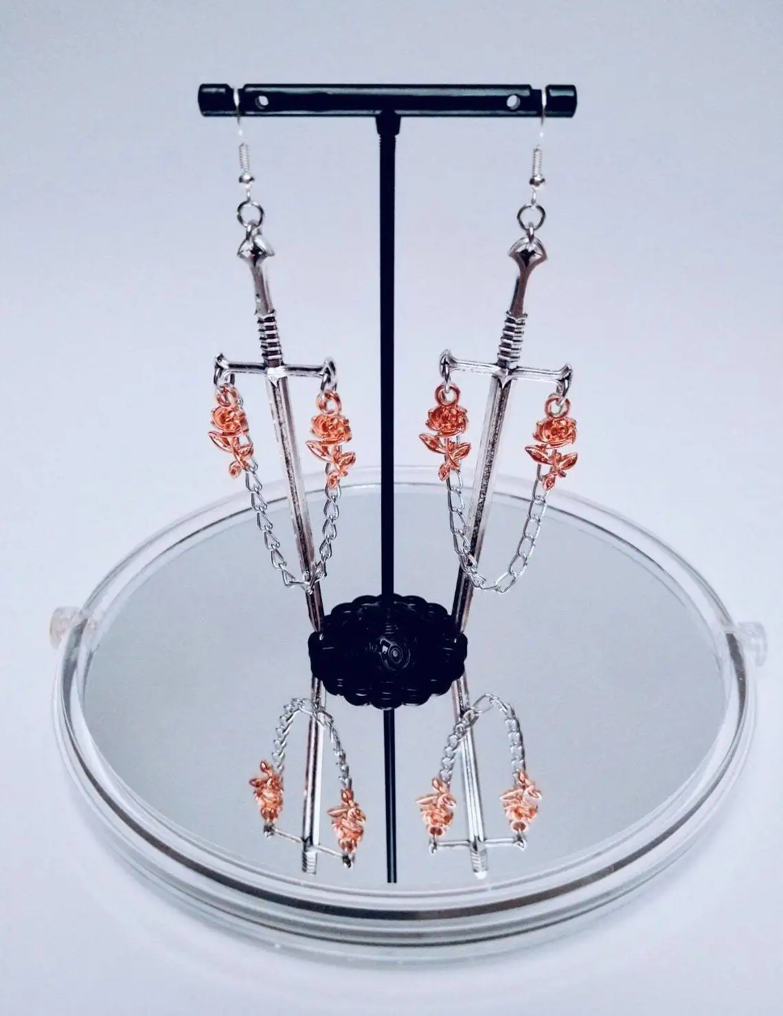Gothic Rose Sword Charm Earrings For Women Girl Pagan Witch Punk Jewelry Accessorie Gift Vintage Knife Sword Rose Drop Ear Hook