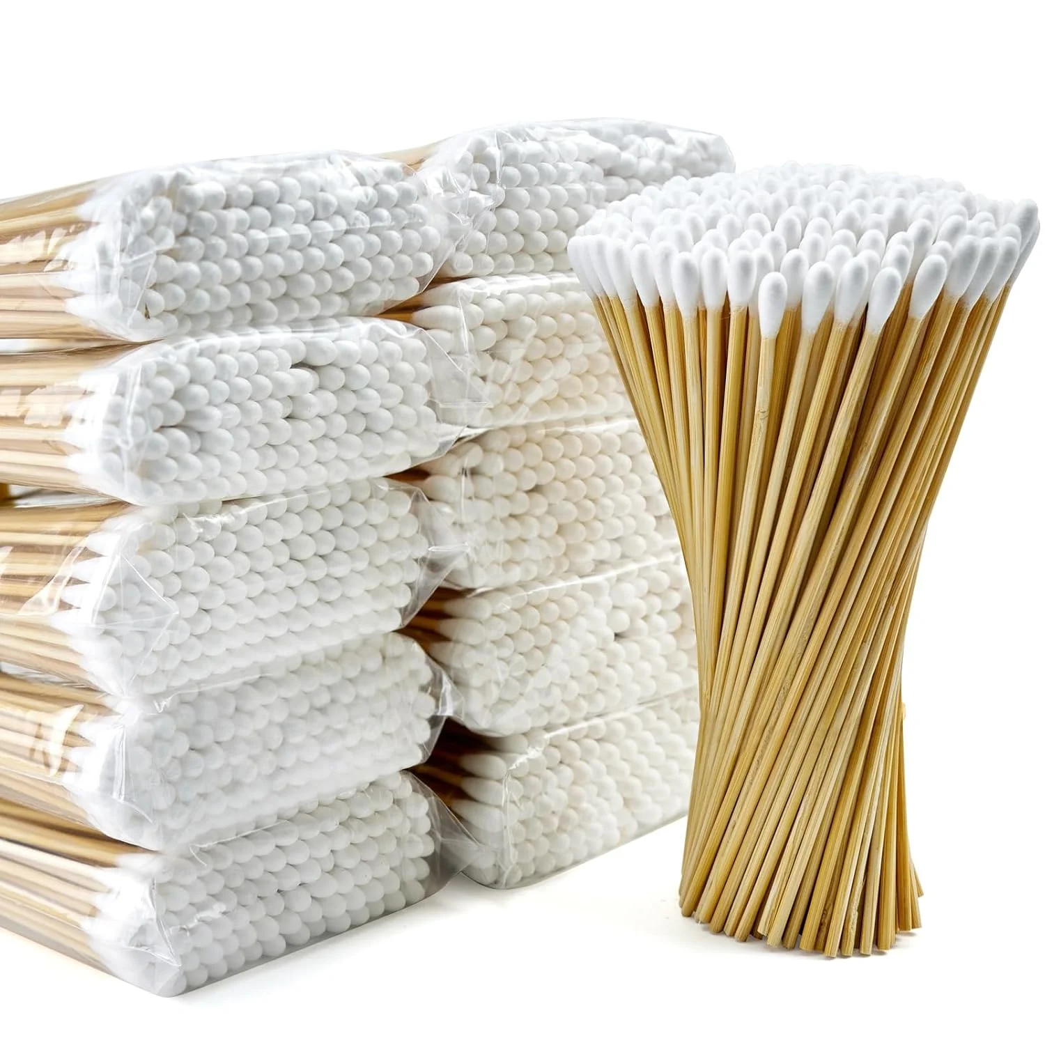 100/300PCS 6 Inch Precision Tips Cotton Swabs - Long Wooden Stick Cotton Buds Pointed Cotton Swabs With Case - Cotton