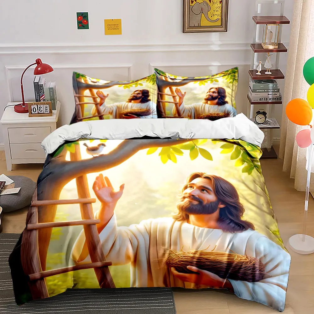 

Warm sunshine Jesus and birds Bedding Set for Kids Luxury Gift 3pcs Digital Print Comforter Set Soft Comfortable Breathable