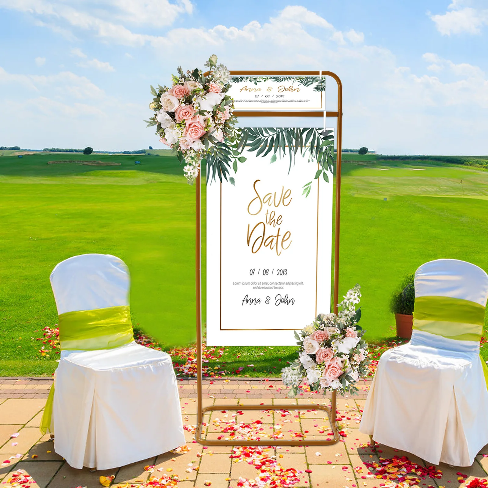 Metal Wedding Garden Arch,1.5m Gold Metal Wedding Sign Stand,Iron Backdrop Arch,Freestanding Welcome Sign Frame for Ceremony Seating Chart Decor - view 3