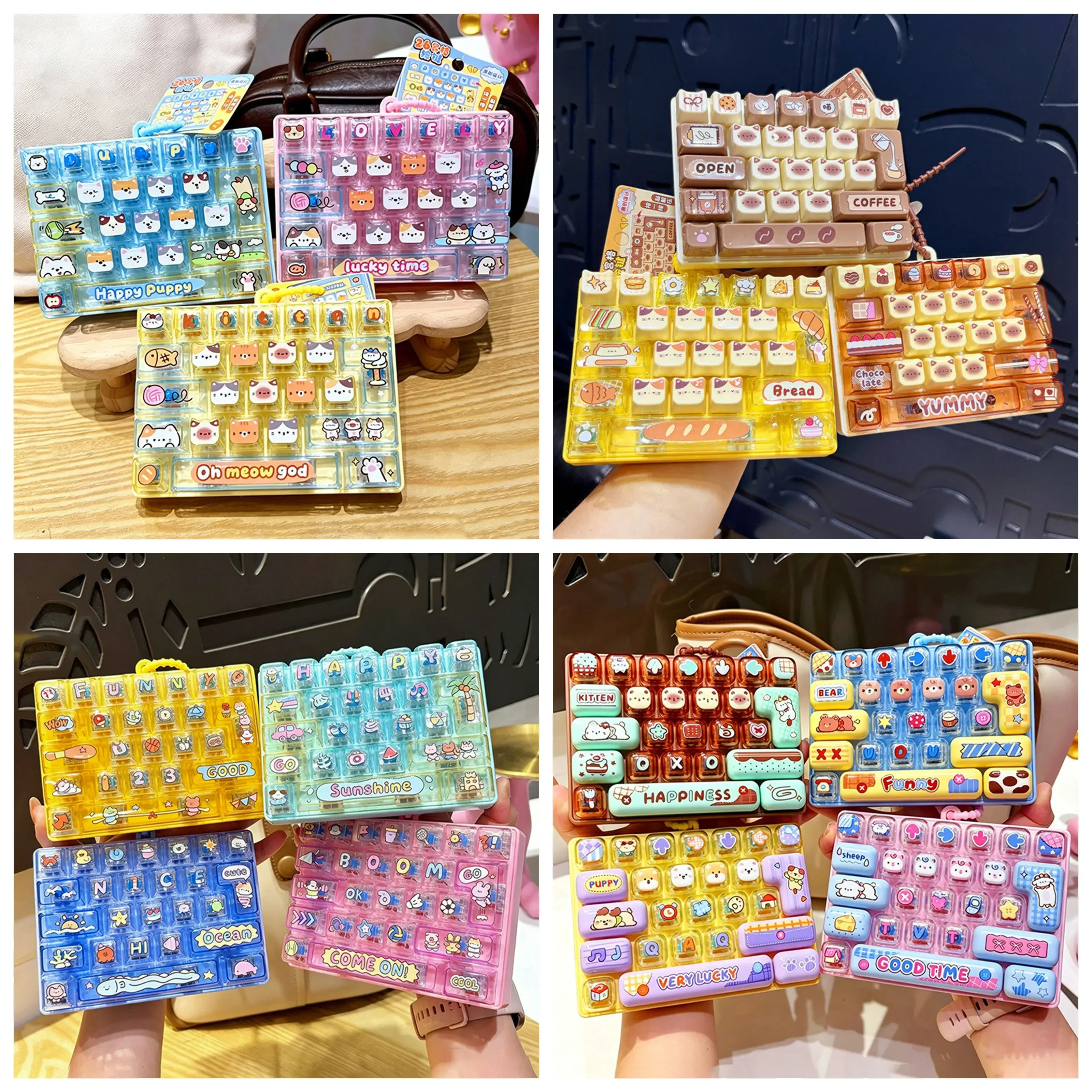 26-key Cap Keychain 26 Grid Keyboard Clicker Backpack Pendant Fidget Keyboard Anti Stress Button Keyring Bag Charms Gift 키캡 클릭커