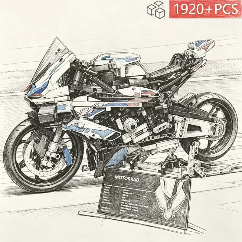1920 pièces Blocs de construction de moto, modèle de simulation à assembler, jouets MOC de difficulté élevée, cadeaux éducatifs pour garçons