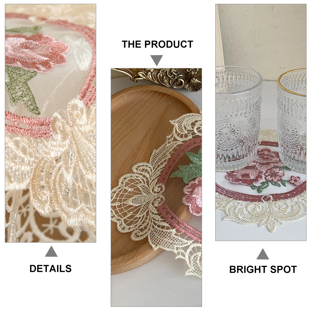 

4pcs Embroidered Placemats 26.5CMx20CM Lace Rose Coasters Square Table Mats Reusable Washable Holiday Decor