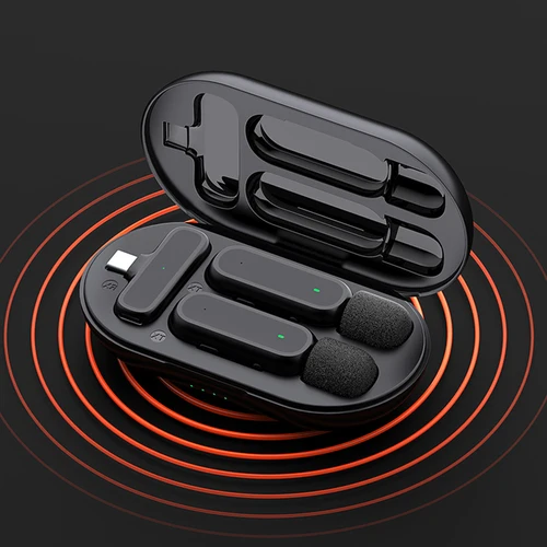 Micrófono Lavalier inalámbrico con caja de carga Audio Video cancelación de ruido grabación micrófono Plug-and-Play para IOS Android