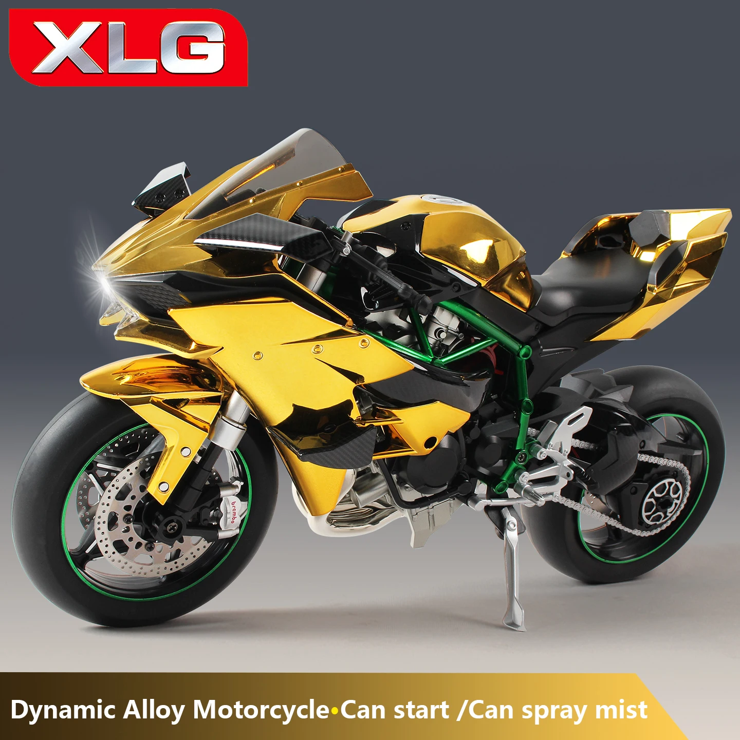 

Модель мотоцикла Ninja H2R с LED-подсветкой, звуком, эффектом дыма, функцией запуска с ключа, регулируемой дроссельной заслонкой и динамическим эффектом звука двигателя.