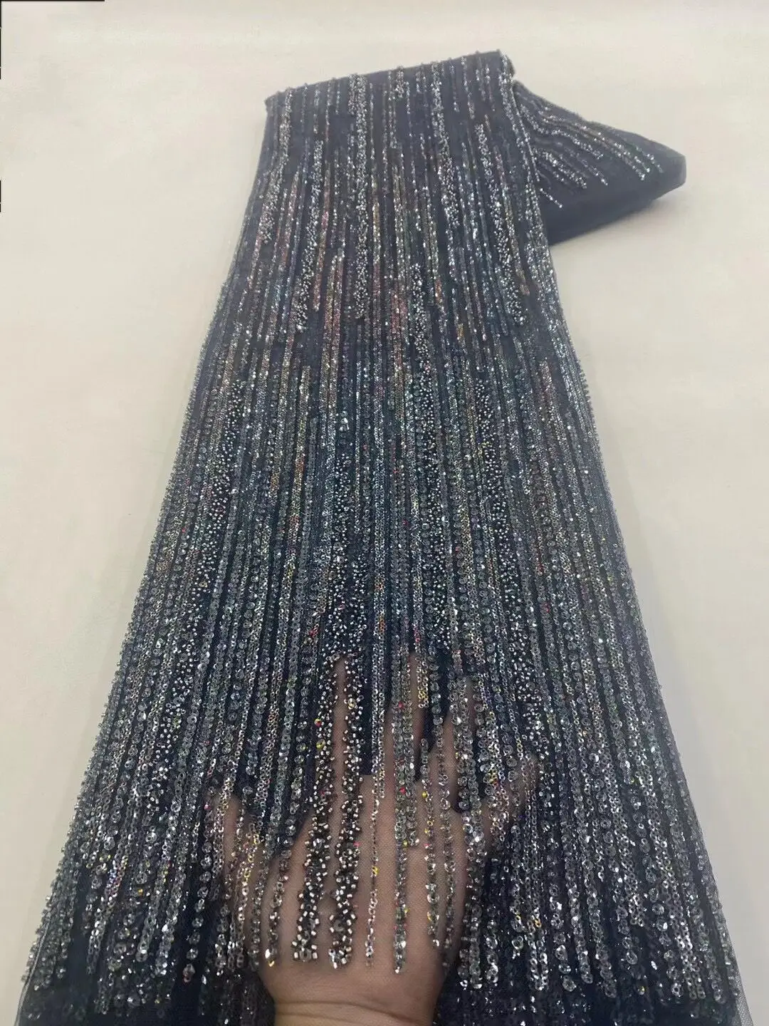 African Nigerian Tulle Lace Fabric with Beads and Sequins, Sewing Net Dresses, High Quality, SYJ-1302784