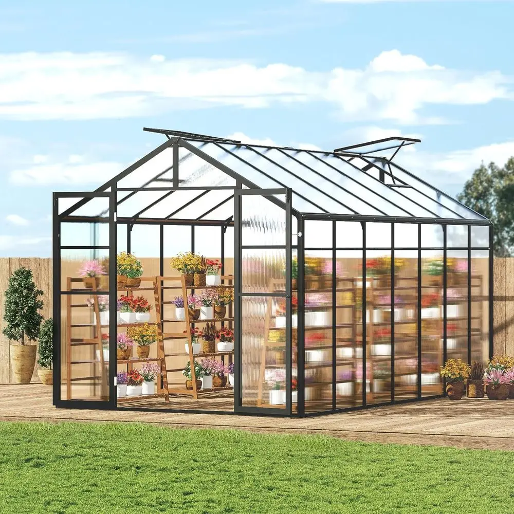 

Outdoor 8x14 ft. Pavilion-Style Greenhouse with 2 Vent Windows and Hinged Door for Garden Enthusiasts
