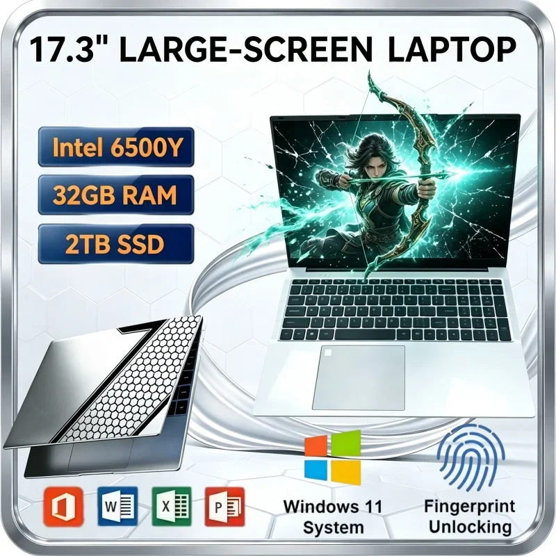 17.3 Inch HD Home Laptop Intel 6500Y 32GB 2TB Windows11 Large Screen Notebook For Student Office Study