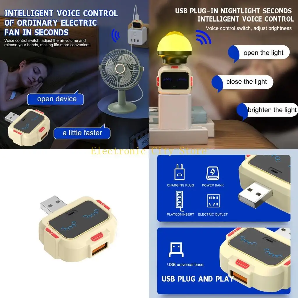 

USB Switcher With English Voice Activation 5V Device Compatibility Fan Speed Light Brightness Adjustment Tool HU8D