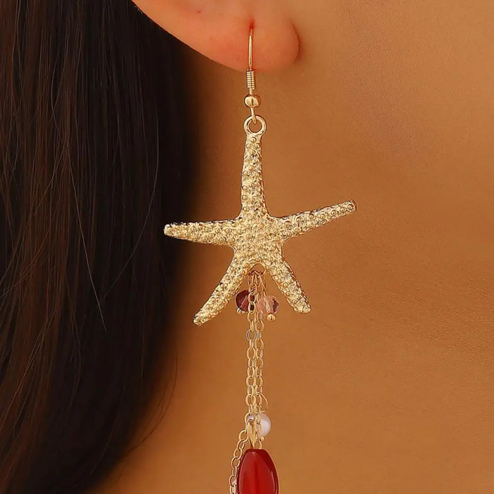 Tassel Pendant Necklace Summer Beach Jewelry Bohemian Sea Star Shell Jewelry Set Ocean-inspired Starfish Charm Necklace Earrings
