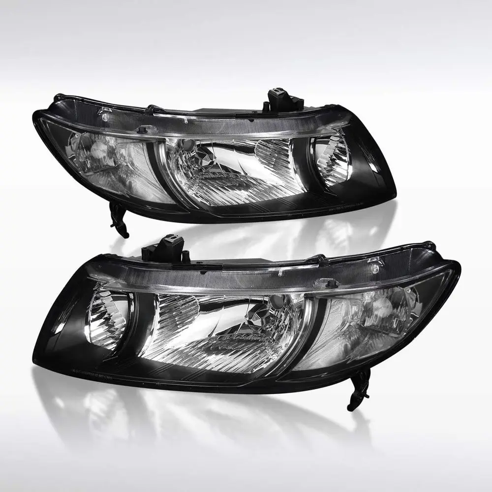 

Compatible with 2006-2011 Honda Civic 2Dr Coupe L+R Pair Head Light Lamp Assembly, Black Headlights