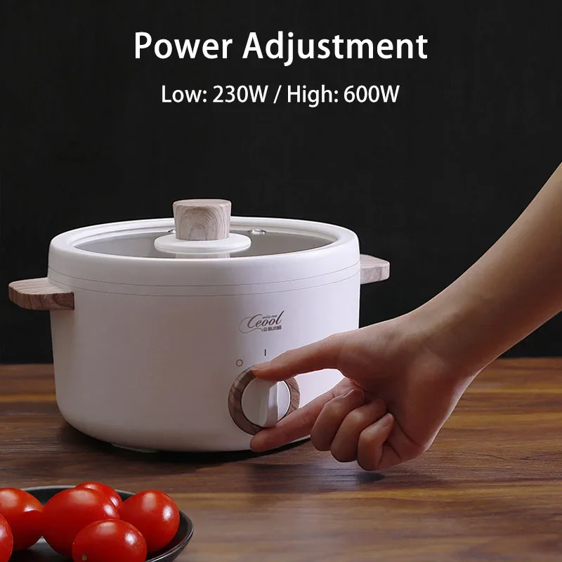 Multifunction Mini Electric Cooking Pot 1.5L Non-Stick Cooker Hot Pot with Food Steamer for Steak Soup Egg Noodles Power Adjust