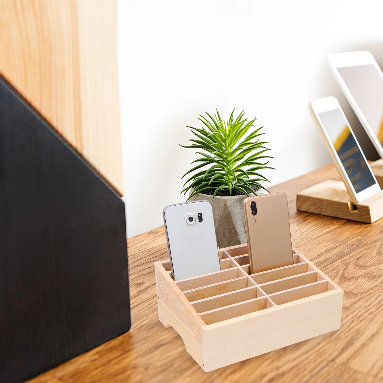 

12 Grids Wooden Mobile Phone Storage Box for Classrooms Cell Holder Desktop Phones Case Rack Cute Stand