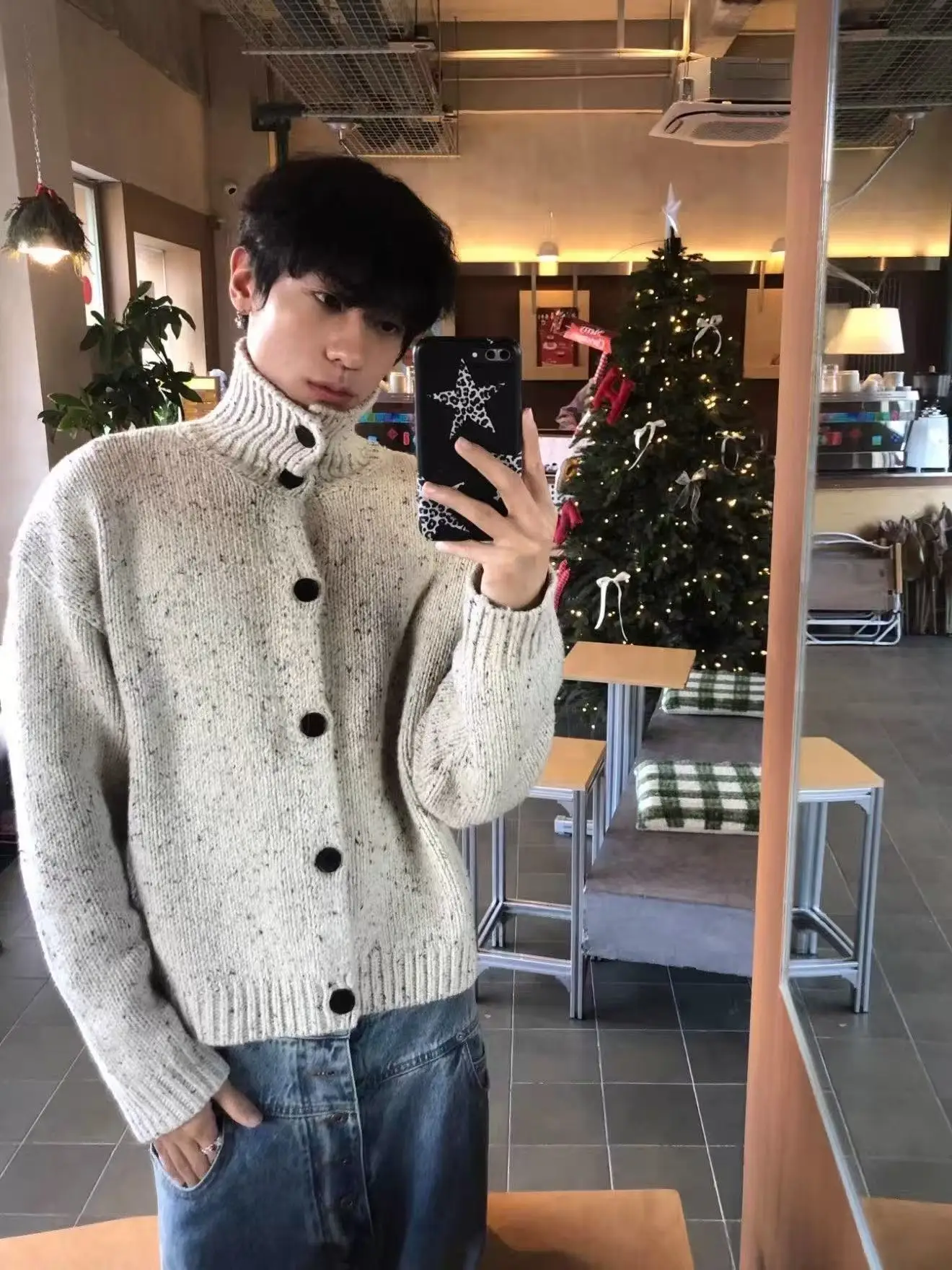 

Autumn Winter High Ne Knitted Sweater Casual Loose Fit Long Sve Warm Color Men Women Vintage American Sle Cardigan