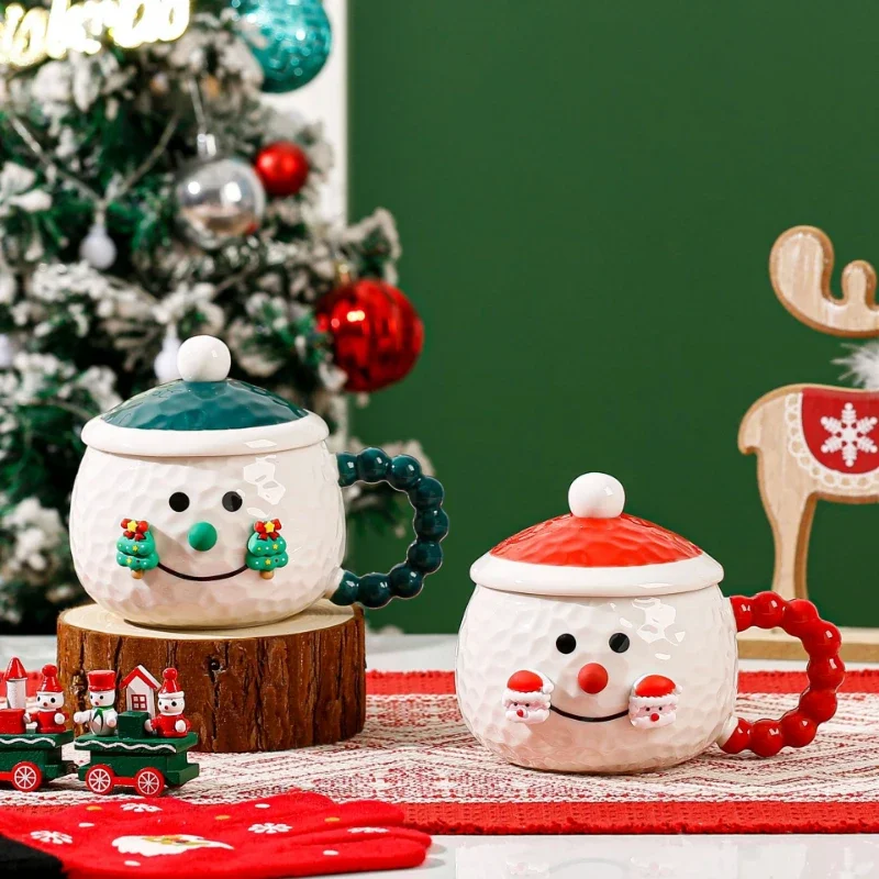 

Creative Christmas Snowman Shaped Ceramic Mugs Coffee Cups with Lids Office Afternoon Tea Cup Christmas Gift Birthday Gifts