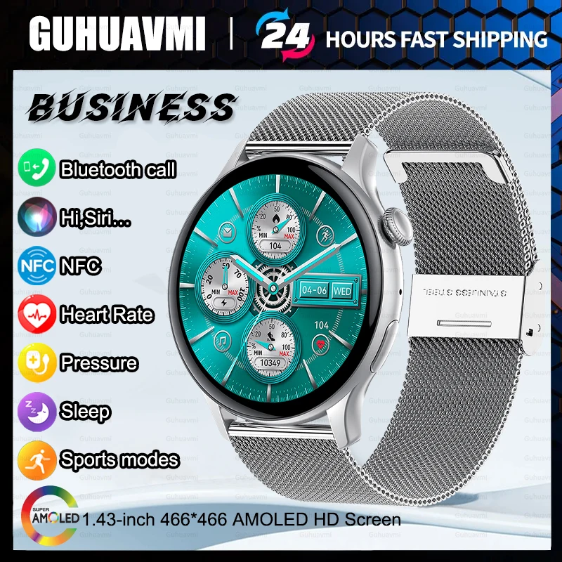 

2024 New Men's NFC Smartwatch Bluetooth Call Screen Always Displays IP68 Waterproof Health monitoring Sports Fitness Smart Watch