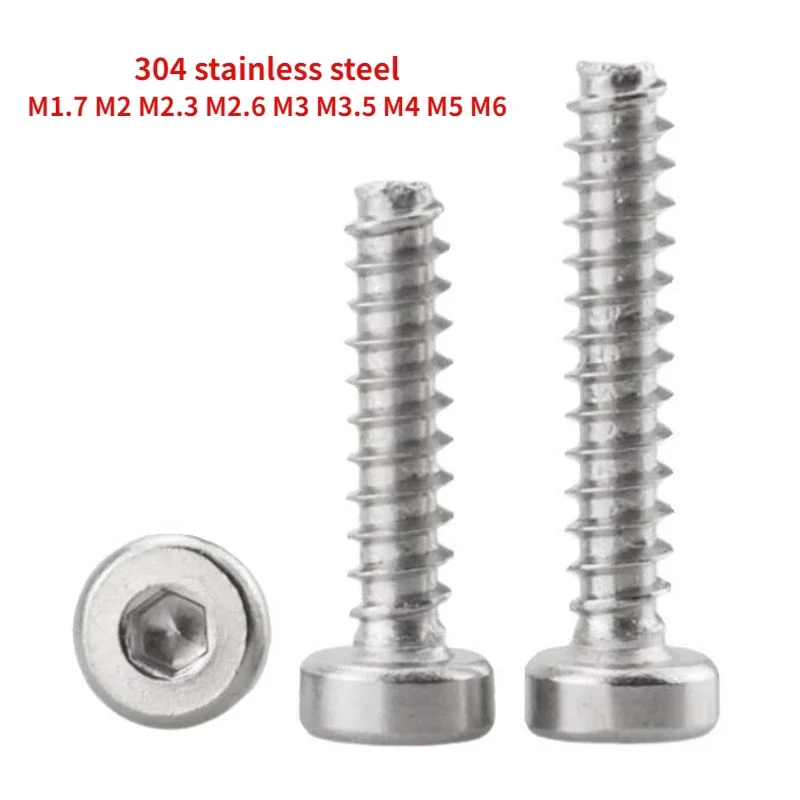 M1.7 M2 M2.3 M2.6 M3 M3.5 M4 M5 M6 304 vite a coda piatta autofilettante esagonale a testa cilindrica rotonda sottile in acciaio inossidabile