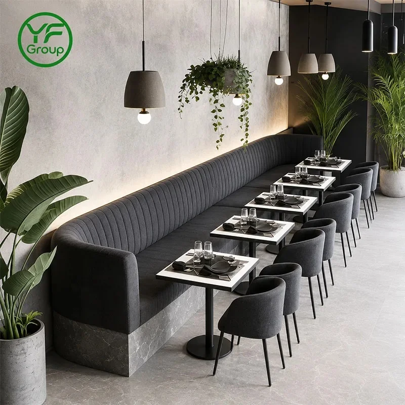 One-Stop Customization Modern Wooden Velvet Booth Seating Restaurant Furniture Table Chair Set Cafe Hotel