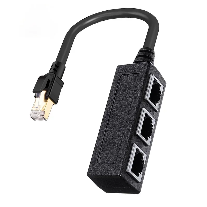 محول تمديد كابل توصيل شبكة إيثرنت، موصل ذكر إلى أنثى لمحاور التوجيه، RJ45 1 ذكر إلى 3 منافذ أنثى