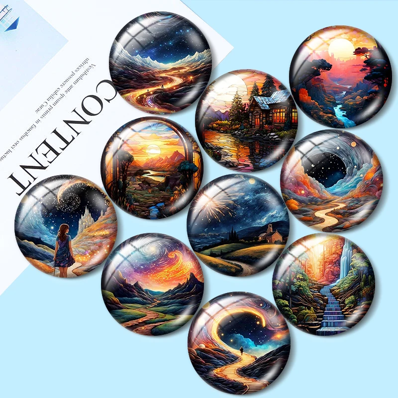 Town Landscape 12/18/20/25mm glass cabochon  bracelet pendant rings for jewelry demo earrings back Making findings