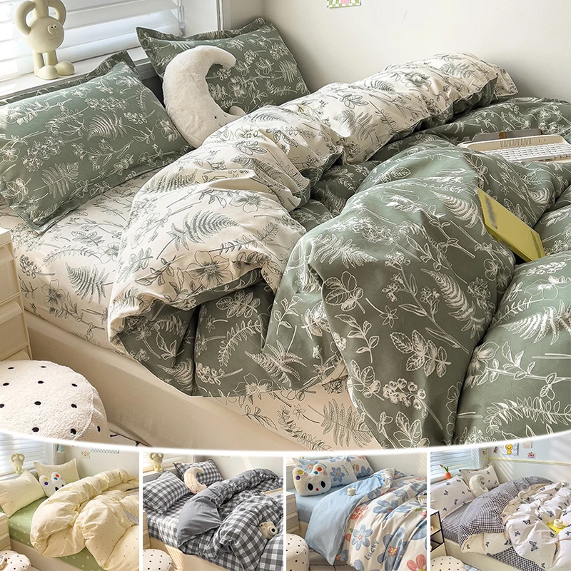 

2025 New Floral Bedding Set Cute 3/4PCS Class A Knitted Cotton Duvet Cover Sheet Pillowcase for Single Double Queen King Size