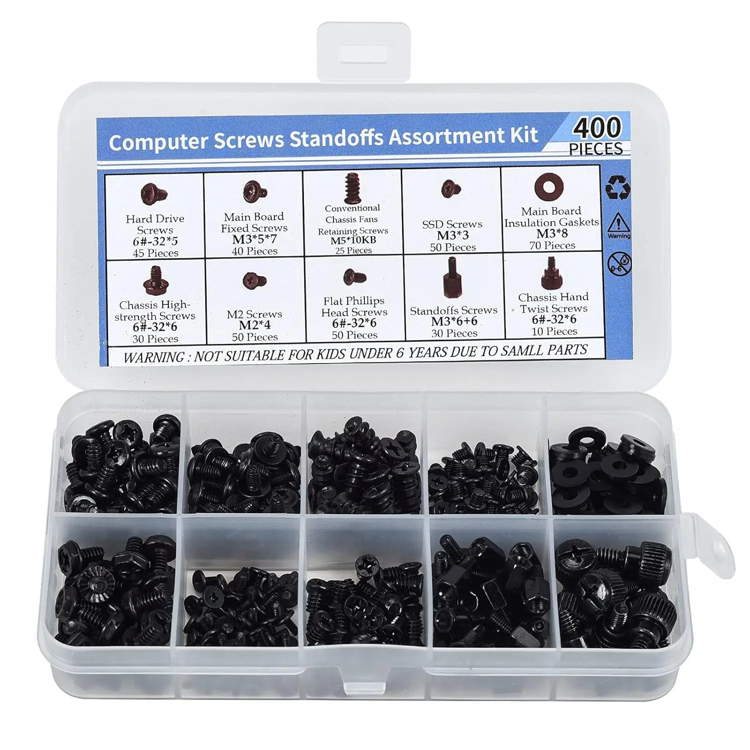 

400PCS Computer Screws Motherboard Standoffs Kit for PC HDD SSD Fan Power Supply Case DIY Repair