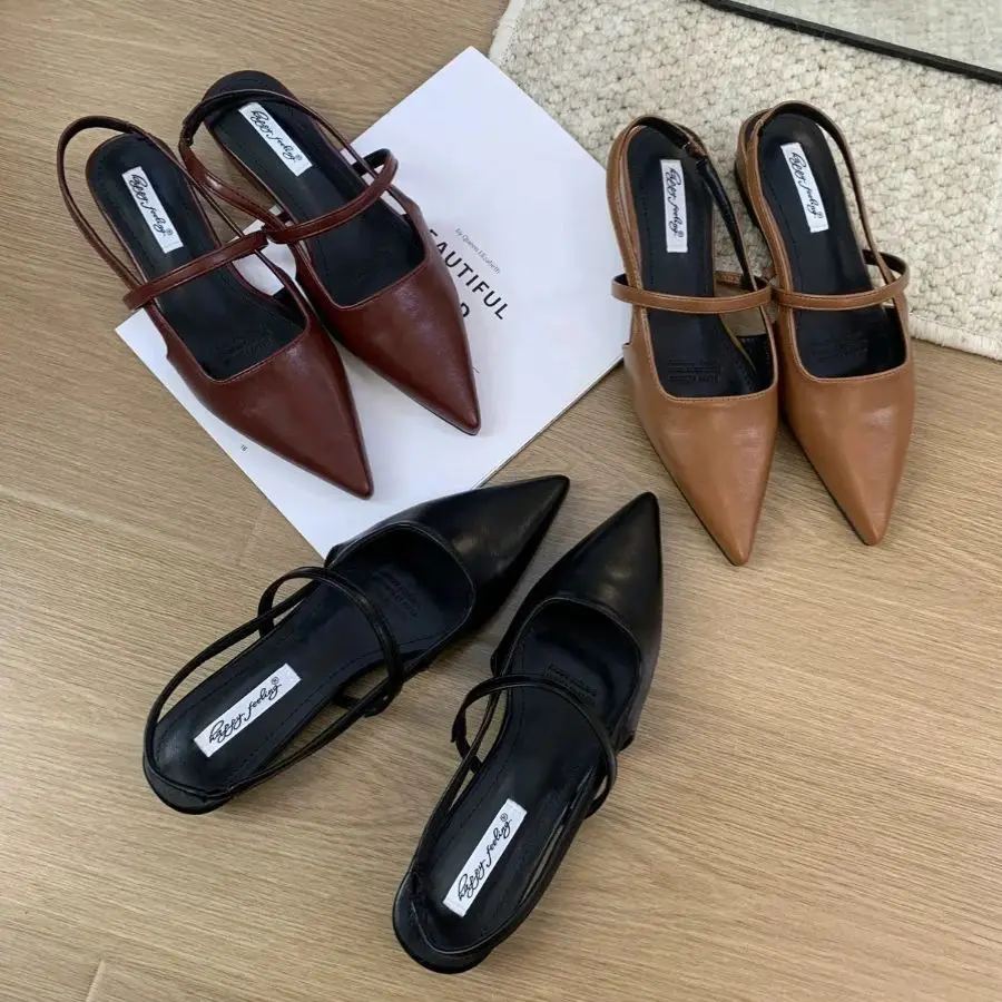 Bailamos 2024 Brand Pointed Toe Women Sandals Fashion Shallow Slip On Ladies Mary Jane Shoes Flats Heel Elegant Dress Slingback