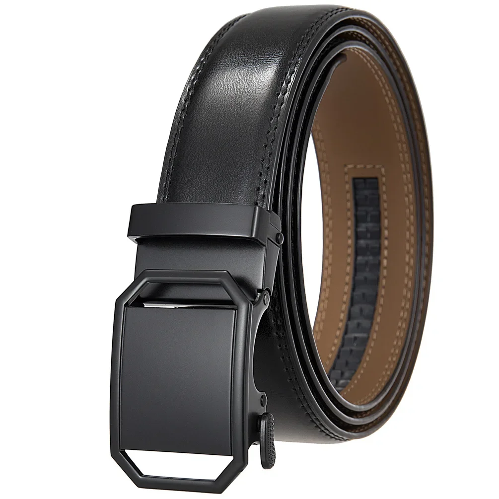 Plyesxale 2026 Fashion Cow Leather Belt Men Automatic Buckle Cowhide Ratchet Business Formal Belts For Men Red Brown Black B24