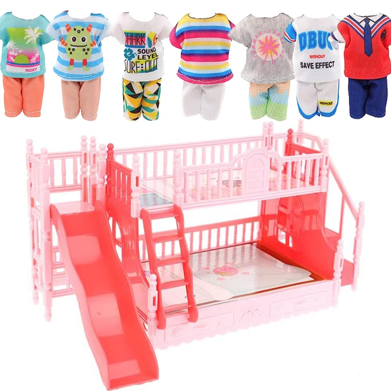 

Dollhouse Miniature Simulation European Princess Double Bed Doll Furniture Toys with Doll Clothes for 5 inch Boy Doll