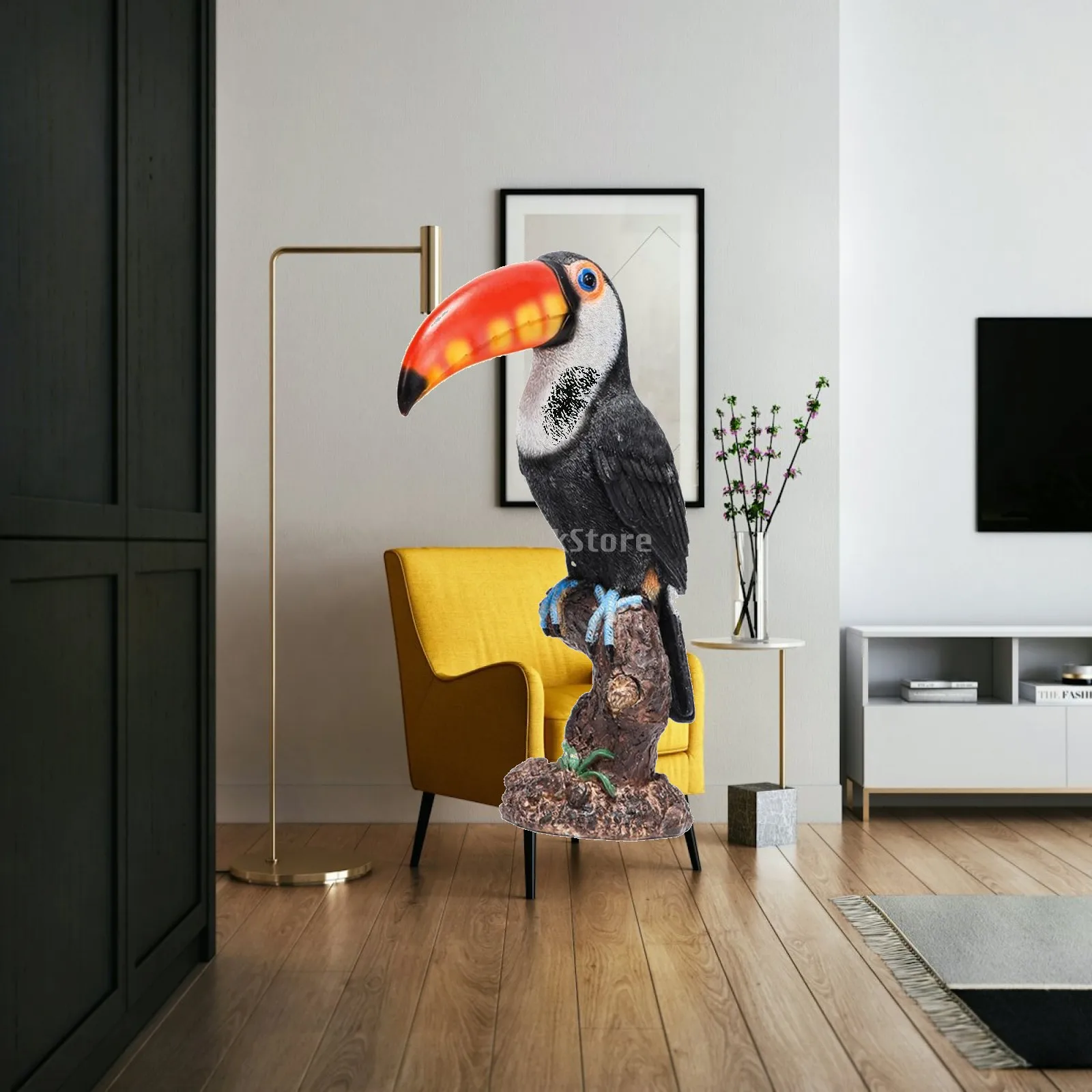 Resin Toucan Figurine Animal Theme Garden Sculpture Multicolor Craft Ornament for Tabletop Collection