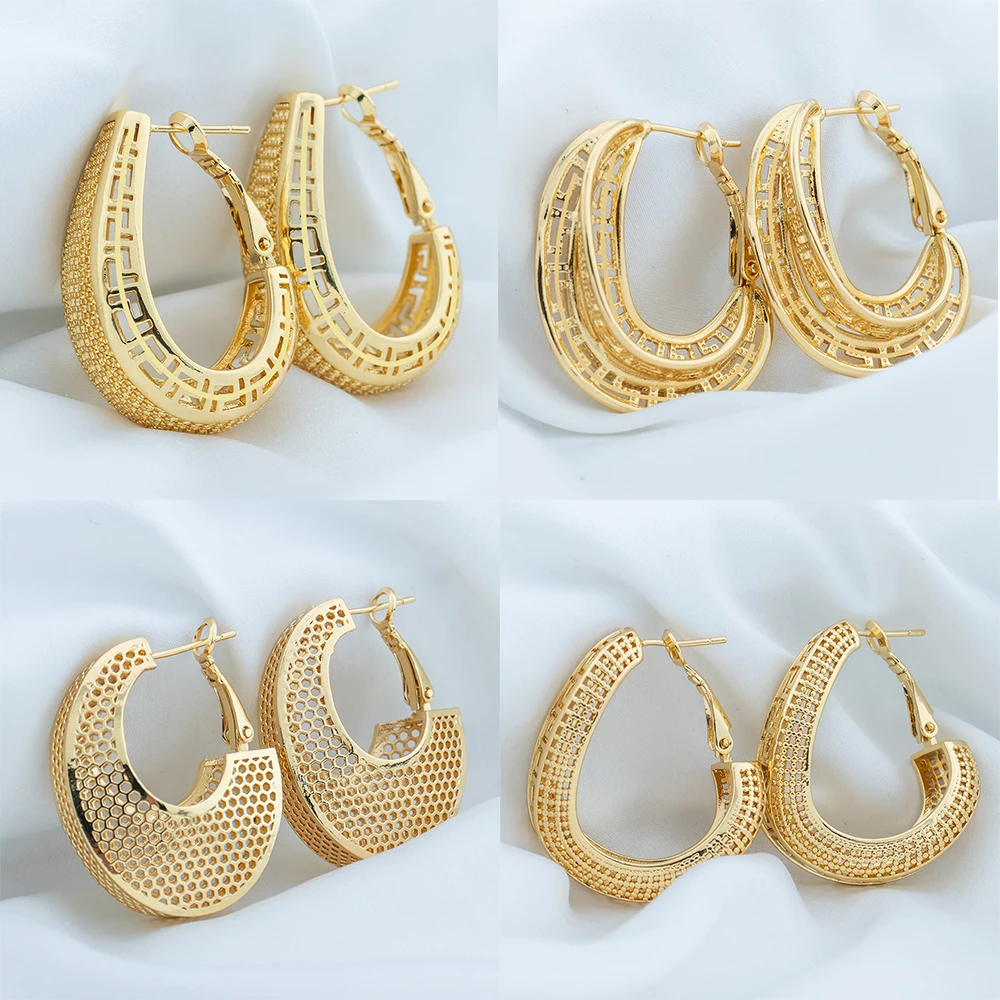 4Sets Fancy Hollow Out Pattern Earrings for Women Metal Style U Shape Circle Earrings Modern Fashion Girls Ear Jewelry Accessory