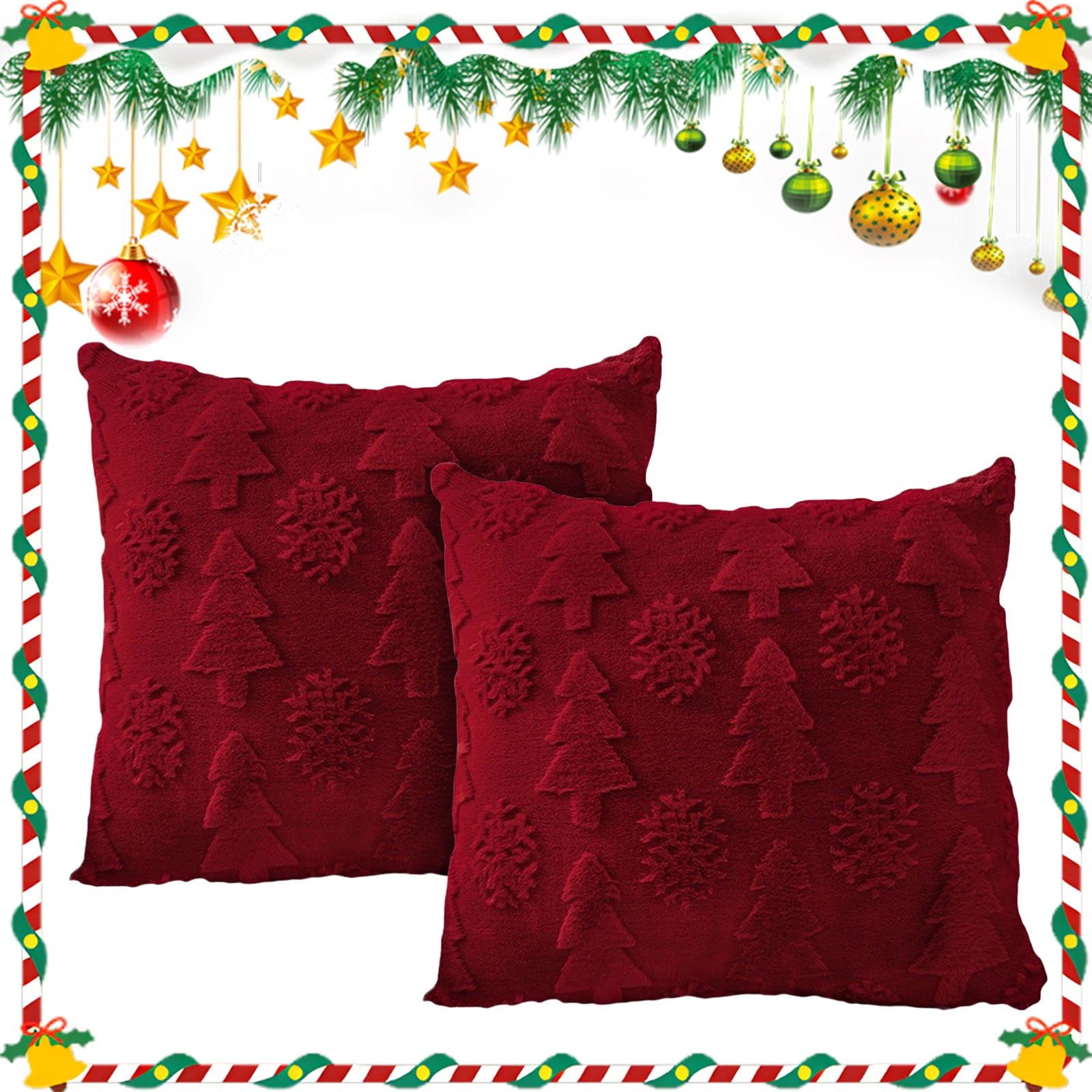 2Pcs Solid Color Plush Pillow Case Detachable Soft Plushie Pillow Covers Jacquard Christmas Cushion Sleeve for Home Decor