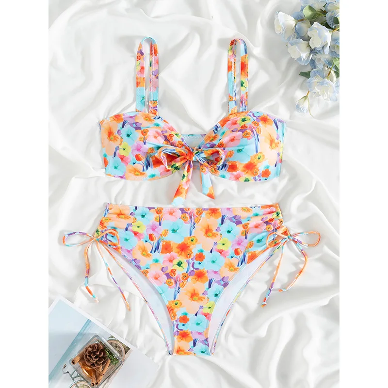 

Floral Print Bandeau Bikini 2025 Brazilian Biquini High Waisted Swimsuit Women Bathing Suit Swimwear Female Summer Beach Wear