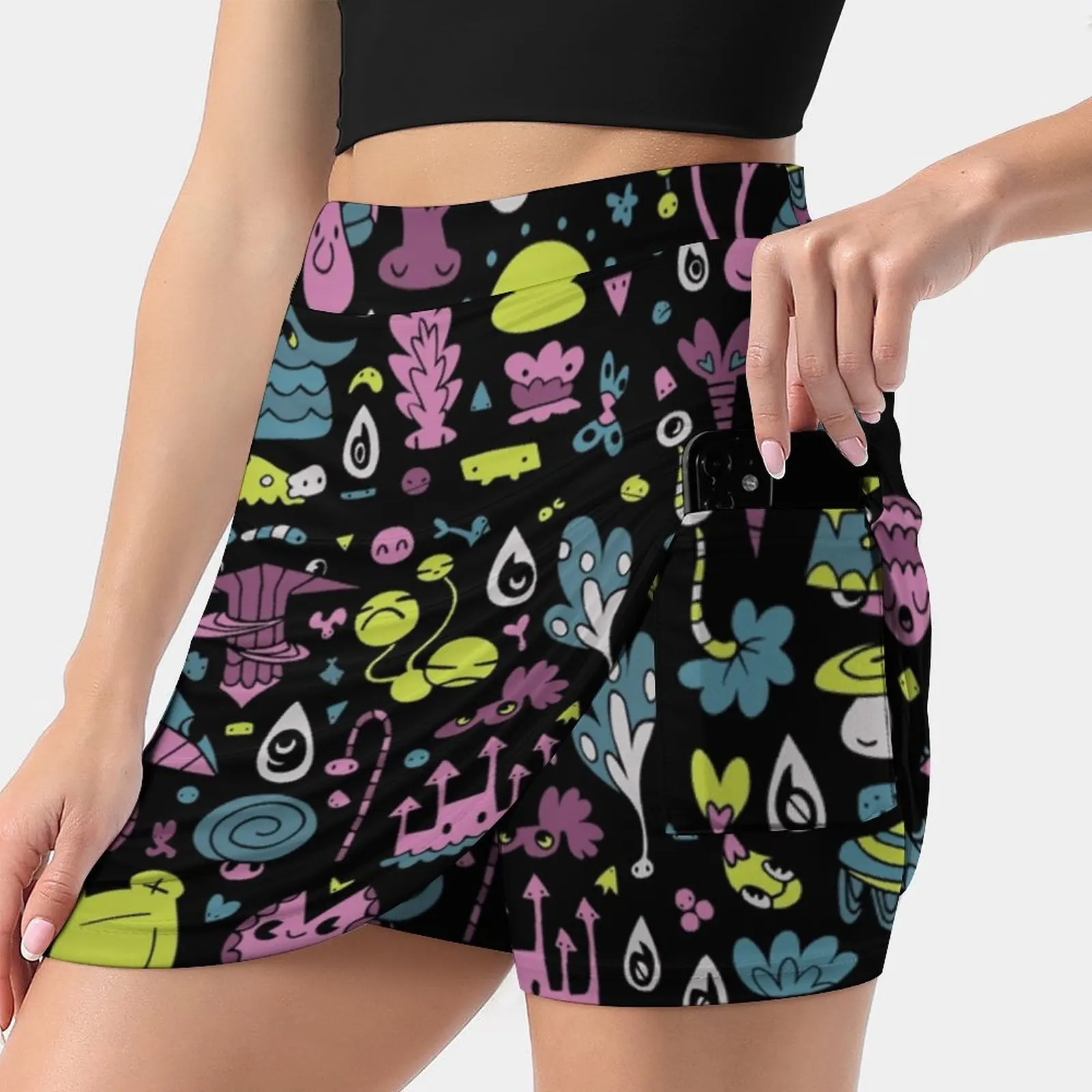 Frog In Sporeland New Women Skirts Double-Layer Printed Short Dress Mini Sport Skirt Animal Mushroom Fungus Frog Cute Ladies