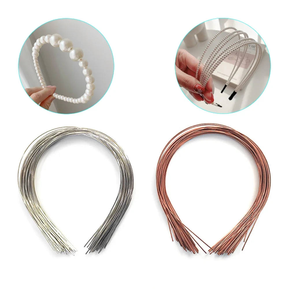 20PCS 1.2mm Beading Hair Hoops Base Metal Headband Setting Silver/Rose Gold Wear Jewelry Making DIY Pearl Headband Craft Sewing