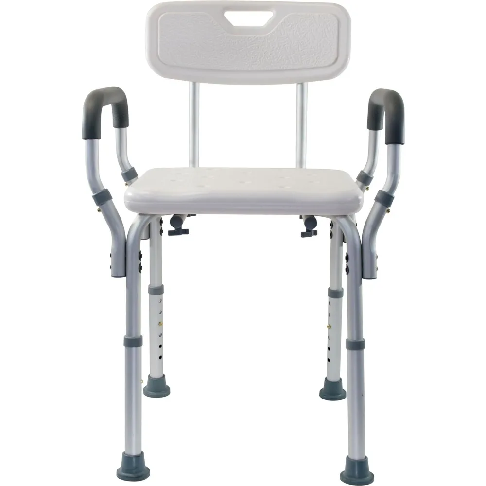 

Adjustable Shower and Bath Bench with Padded Arms, Contoured Back and Textured Shower Chair Seat